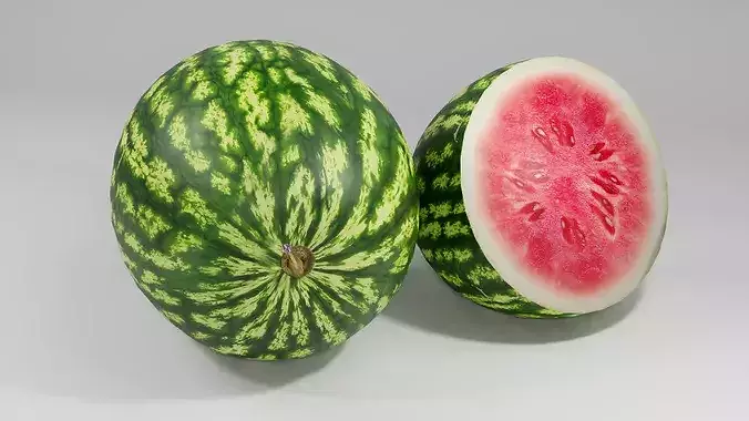realistic watermelon whole cut pbr 3d Low-poly 3D model 4