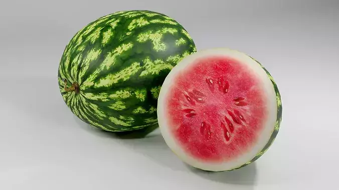 realistic watermelon whole cut pbr 3d Low-poly 3D model 7