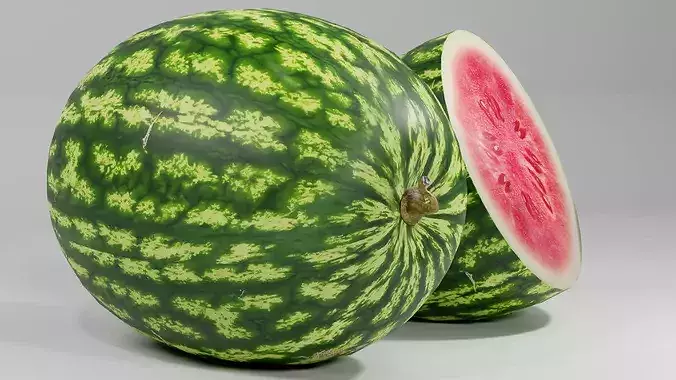 realistic watermelon whole cut pbr 3d Low-poly 3D model 2