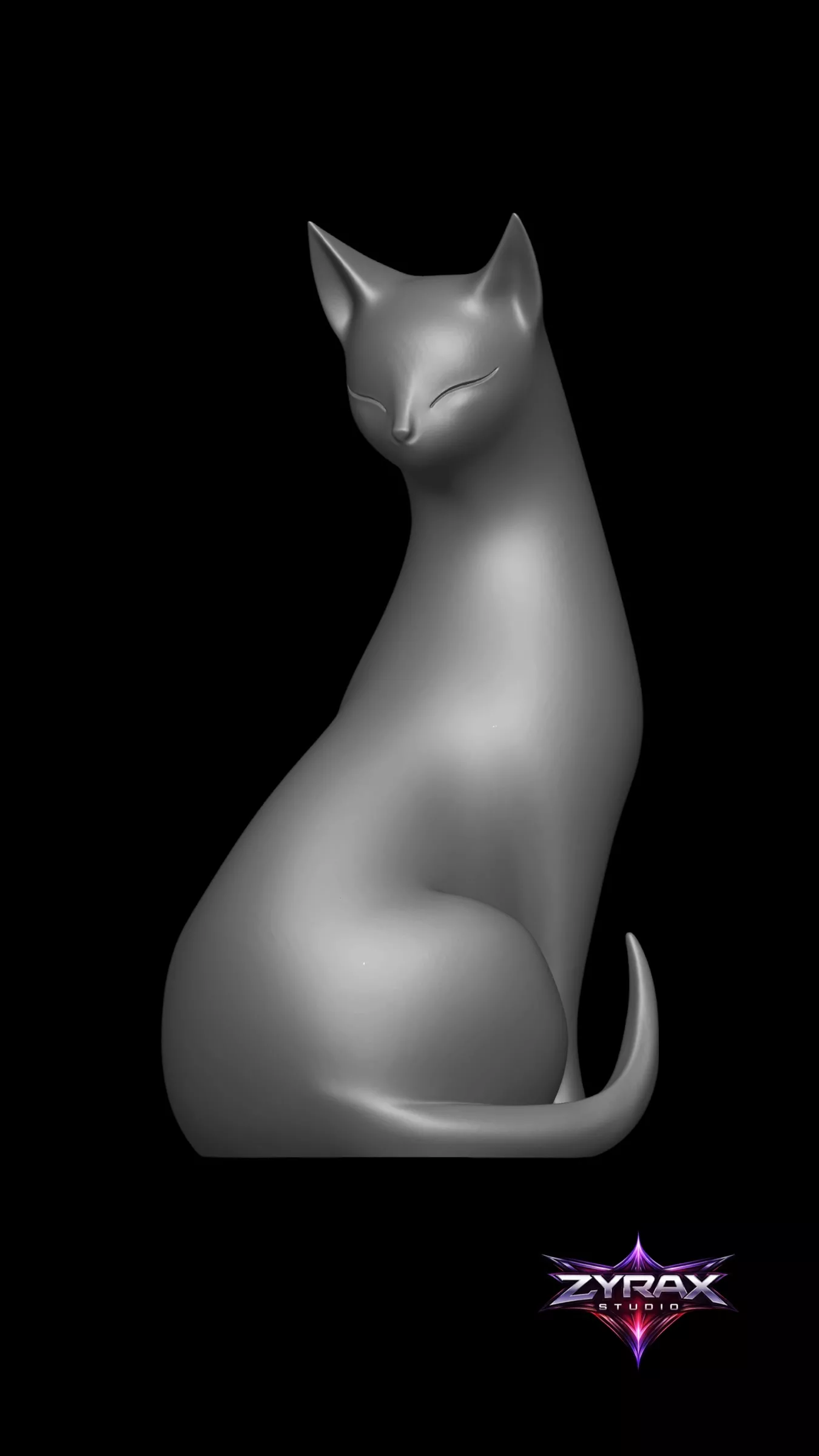 Minimalist Cat Sculpture STL Elegant Cat Statue 3D Print Home 3D print model