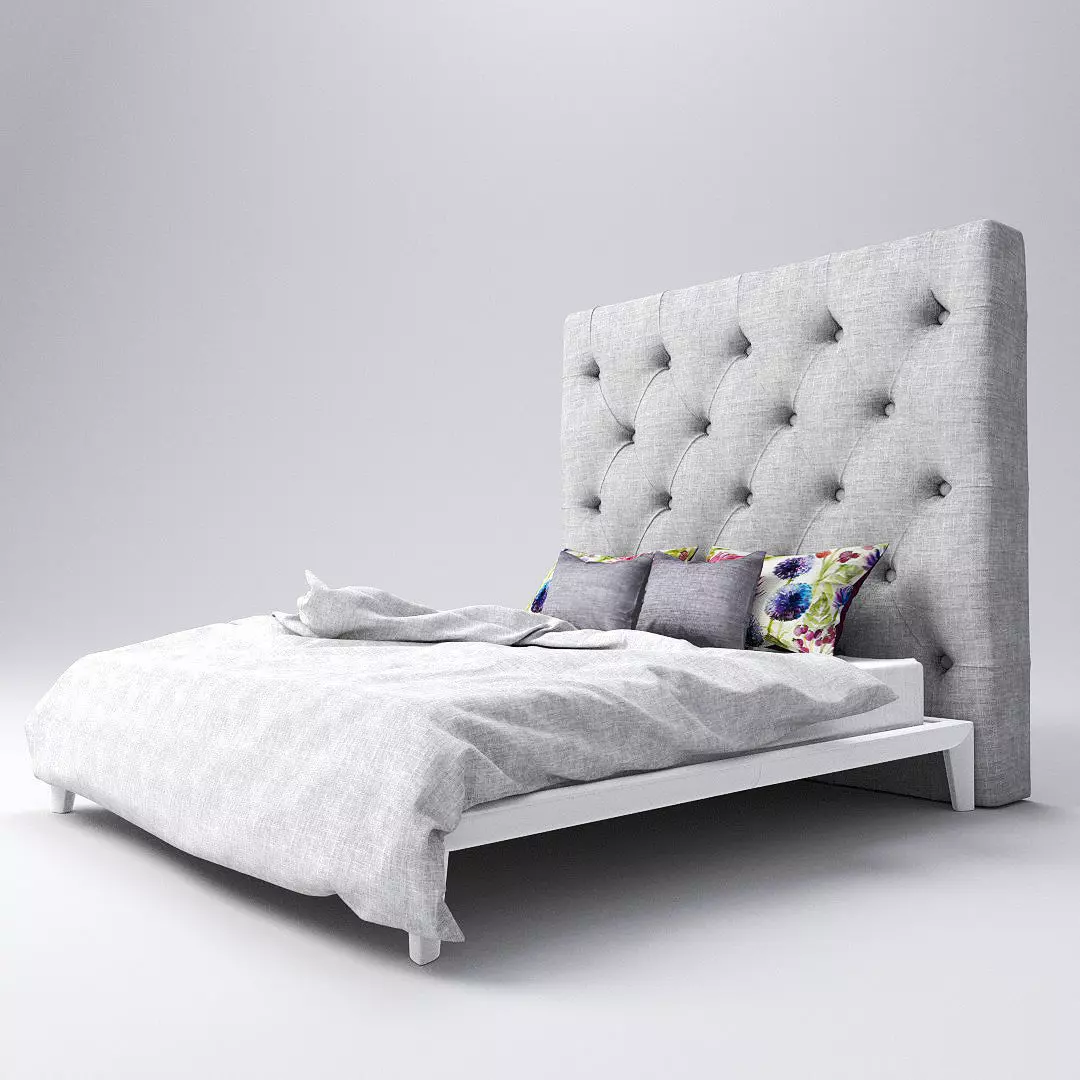 Upholstered - Buttoned Headboard 3D model
