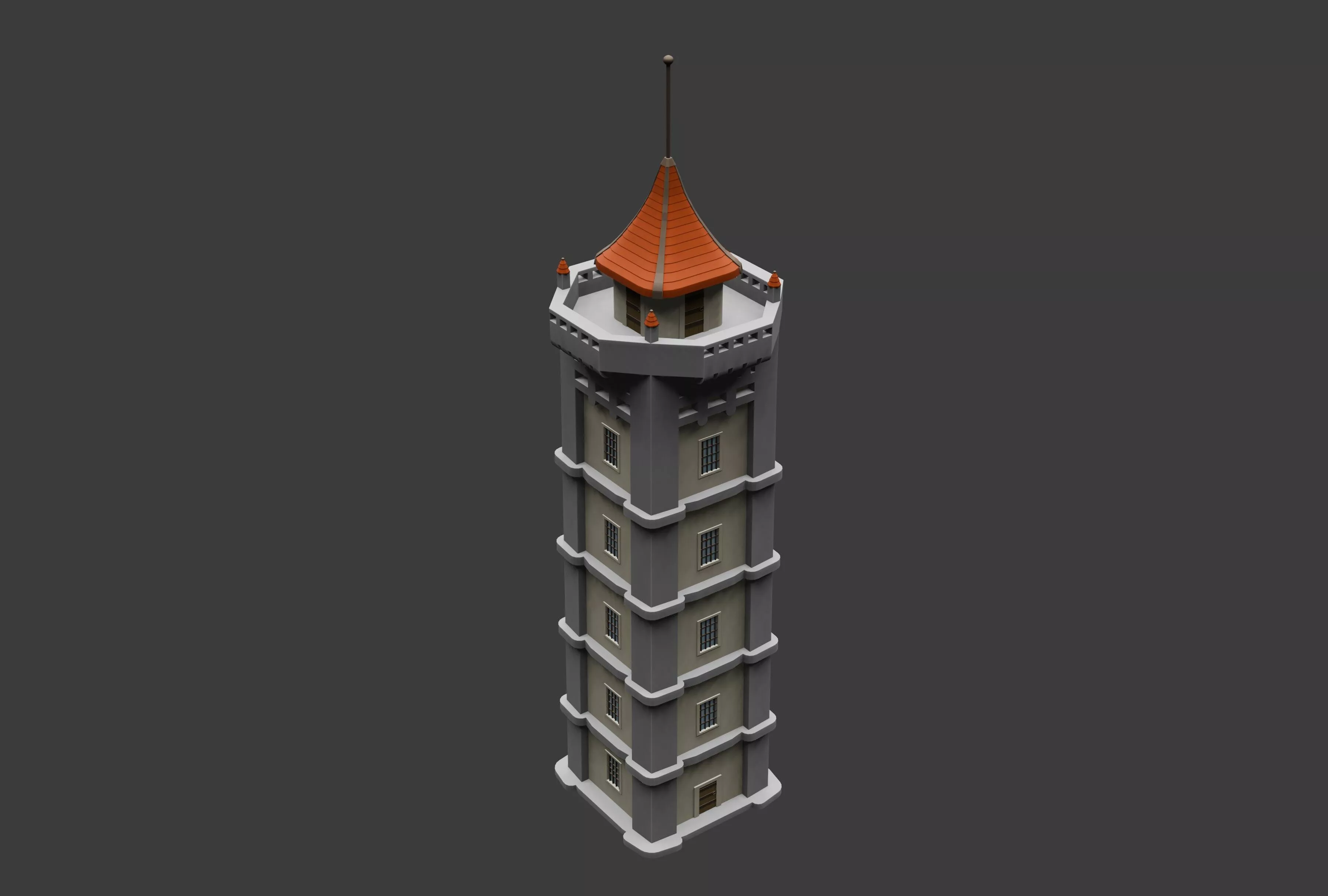 Stylized Medieval Tower Low-poly 3D model