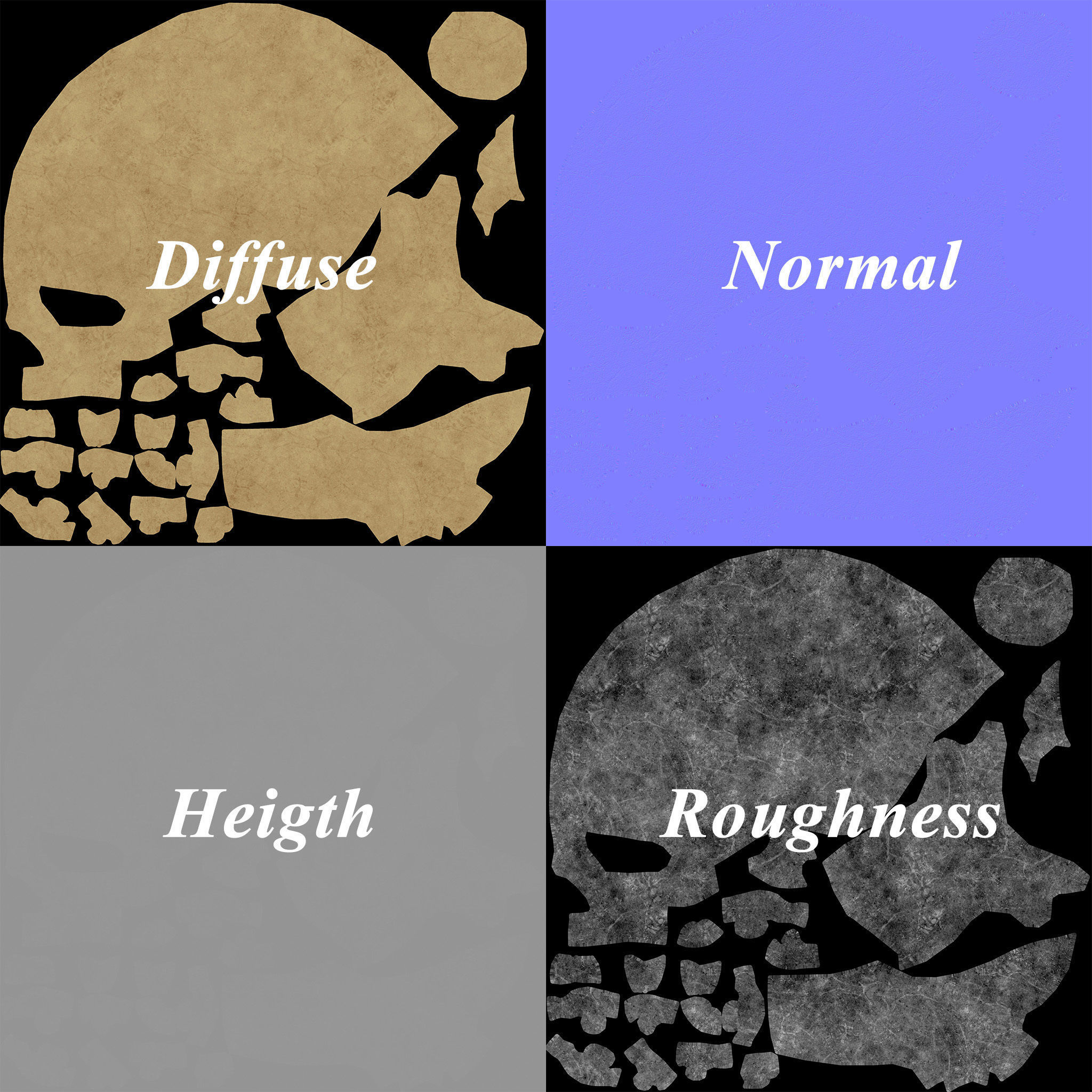 Skull - Golden PBR - Textured Low-poly 3D model_4