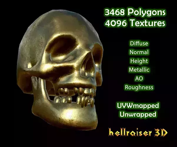 Skull - Golden PBR - Textured