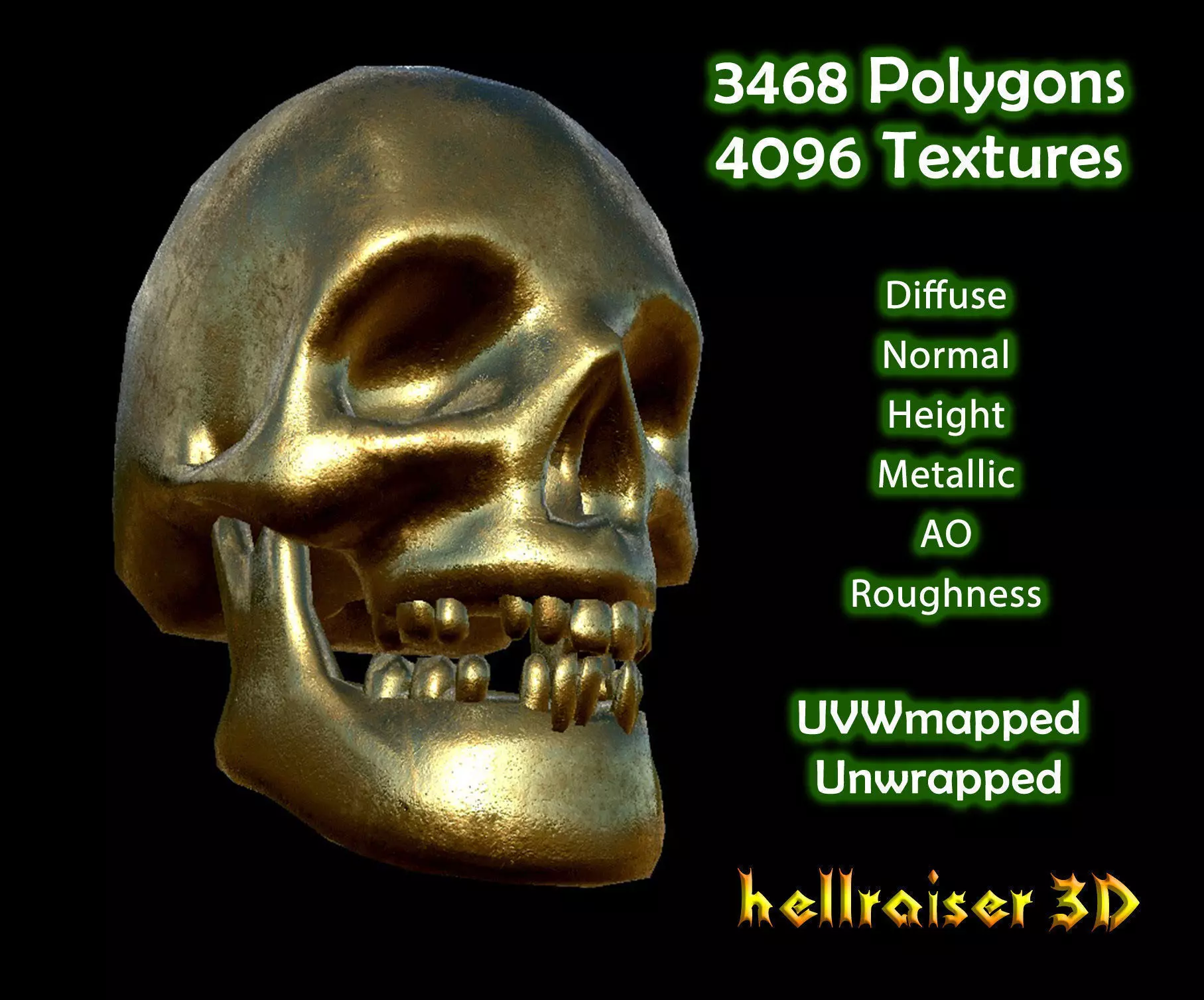 Skull - Golden PBR - Textured Low-poly 3D model_0