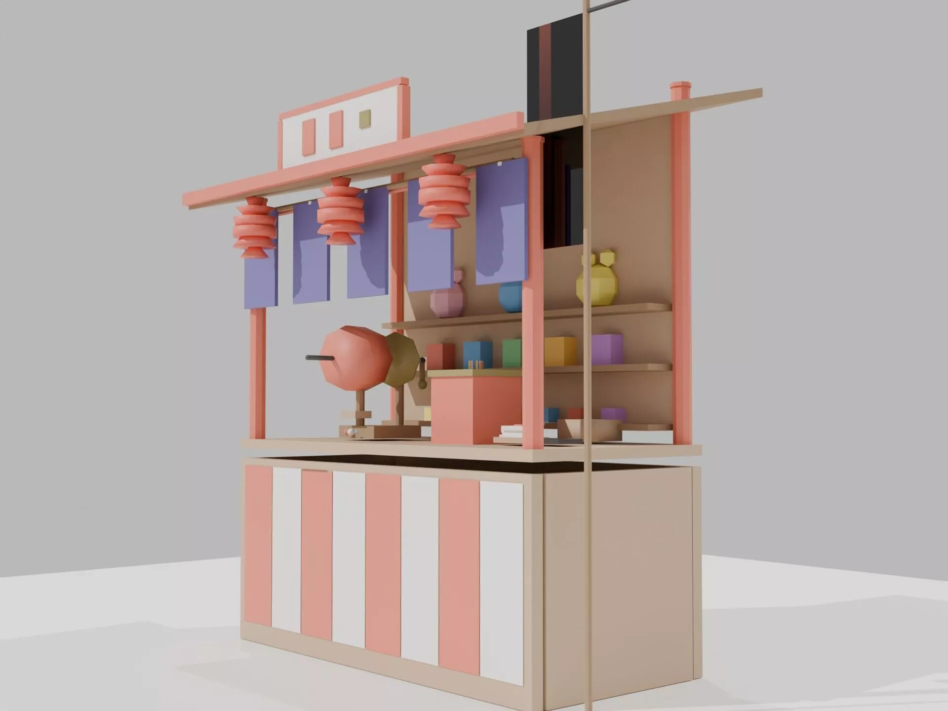 Japanese Lottery Booth Low Poly 3D Model with PBR Textures Low-poly 3D model
