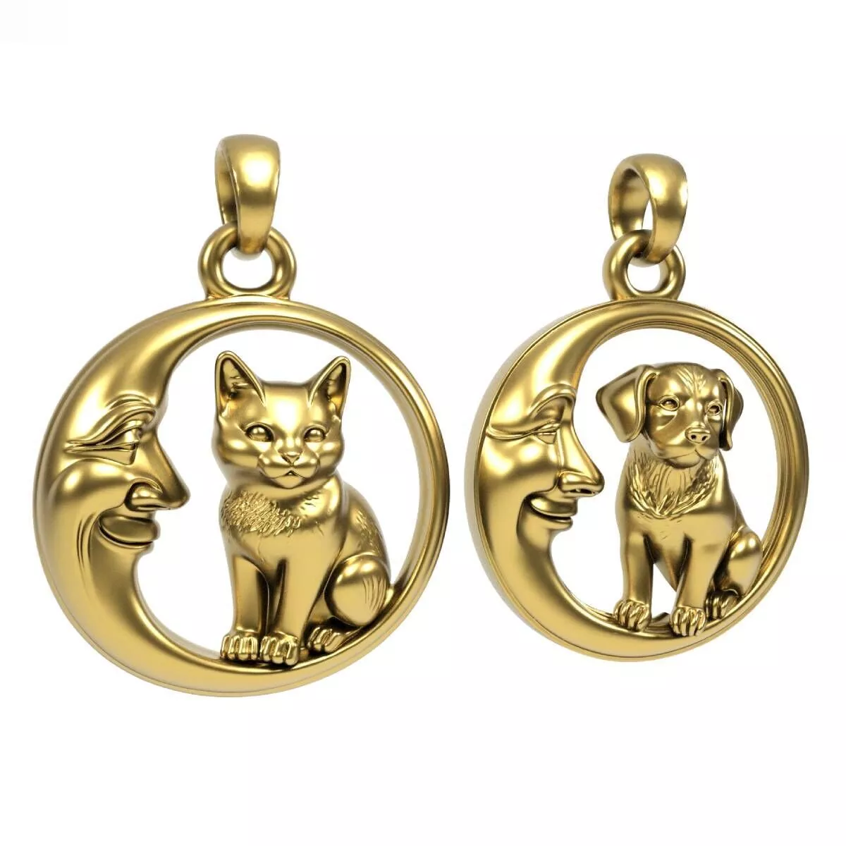 Puppy and kitty moon pendant 3D print model