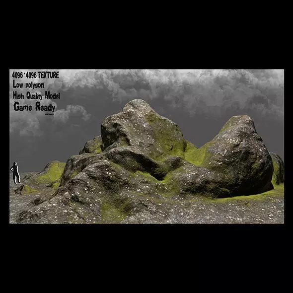 Rock mountain with grass on top Low-poly 3D model_0