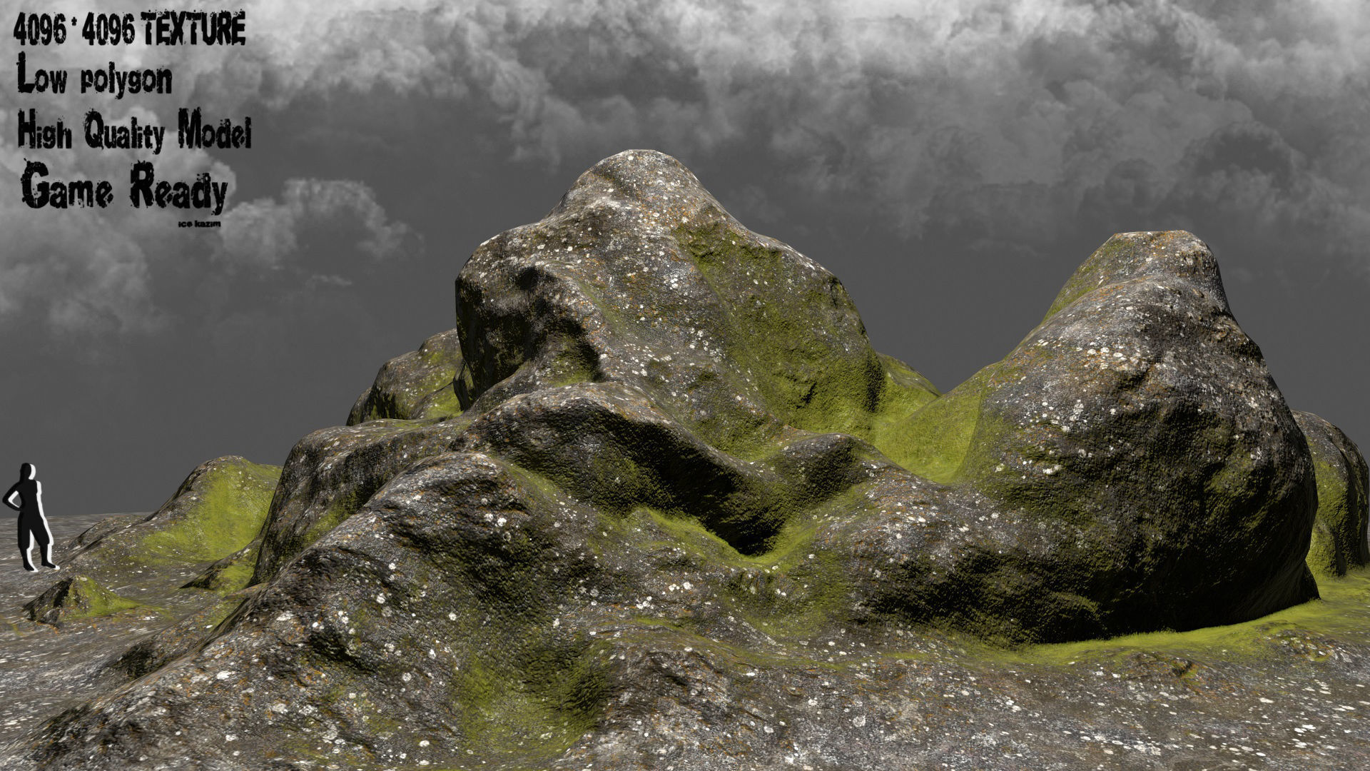 Rock mountain with grass on top Low-poly 3D model_1