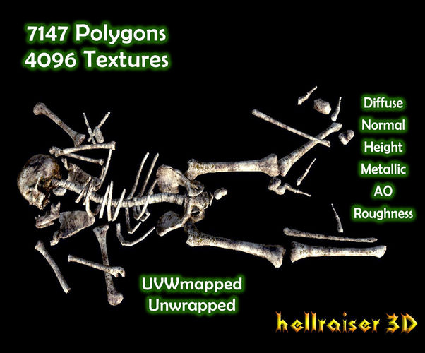 Dead Skeleton - PBR - Textured Low-poly 3D model