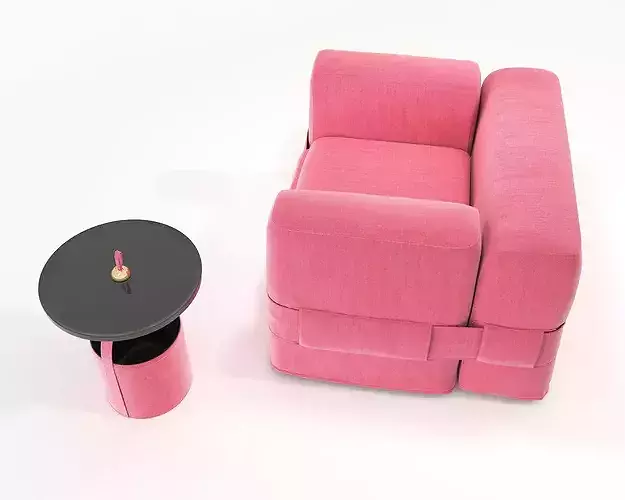 Belted Cubic Armchair and Side Table 3D model 6