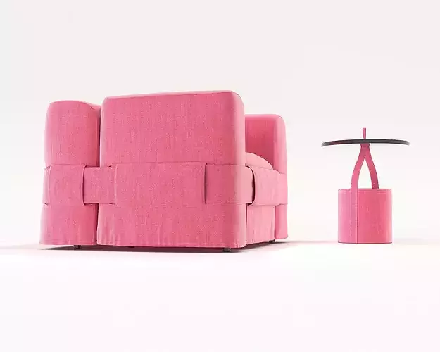 Belted Cubic Armchair and Side Table 3D model 4