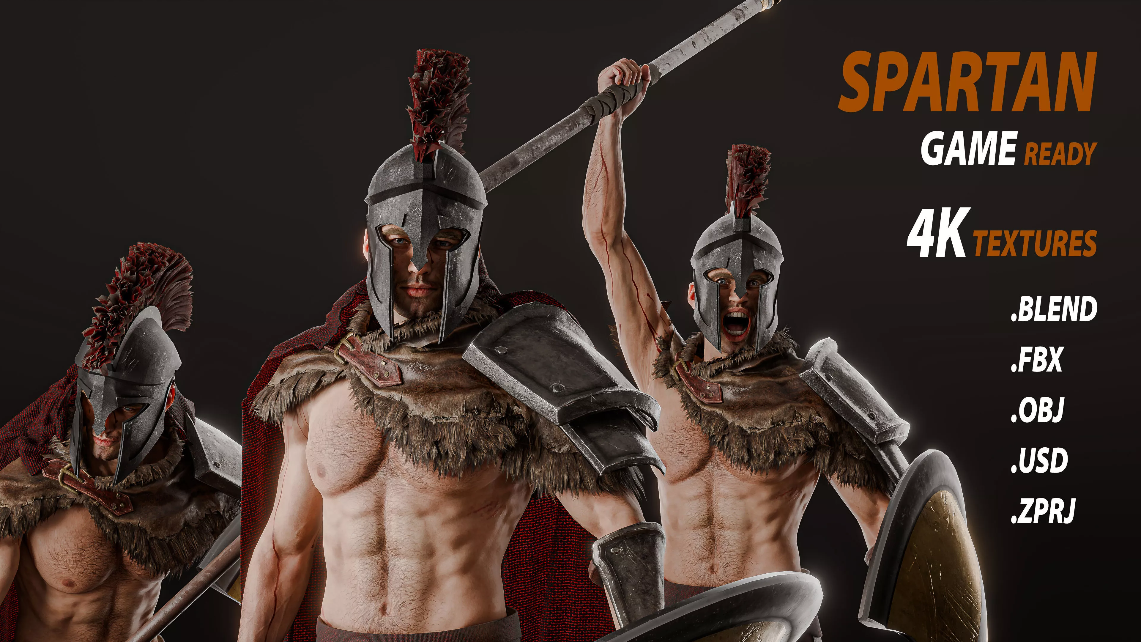 Spartan Warrior Game Ready Character Low-poly 3D model