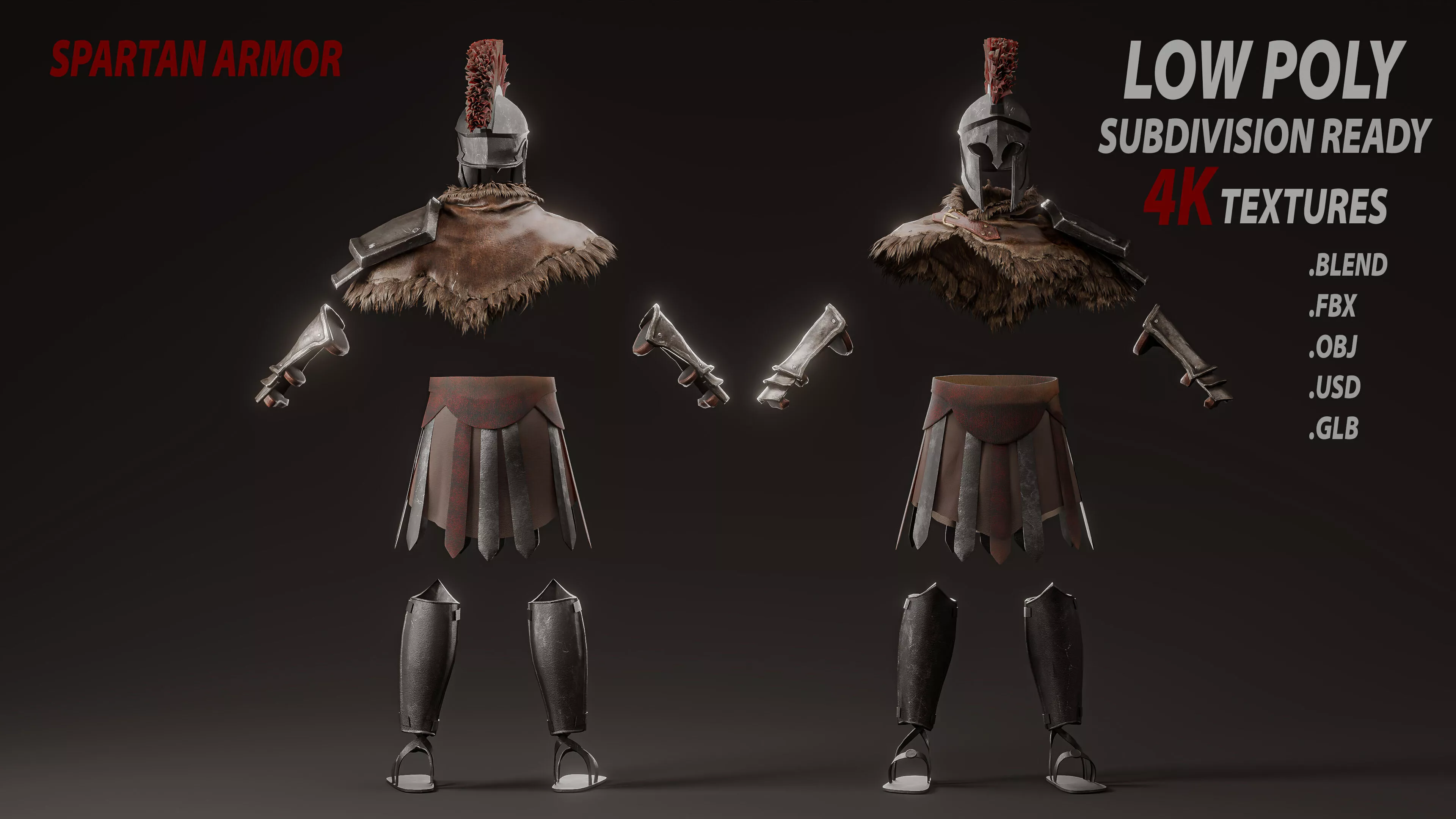 Spartan Armor Set Game Ready Low-poly 3D model