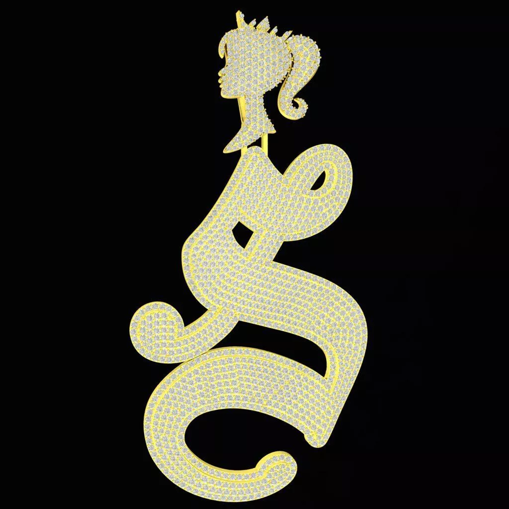 Princess Lady Hip Hop Diamond Pendant 3D Model 257a 3D print model