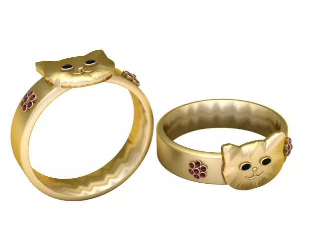 Adorable Cat Face Gold Ring 3D Printable Jewelry 3D print model