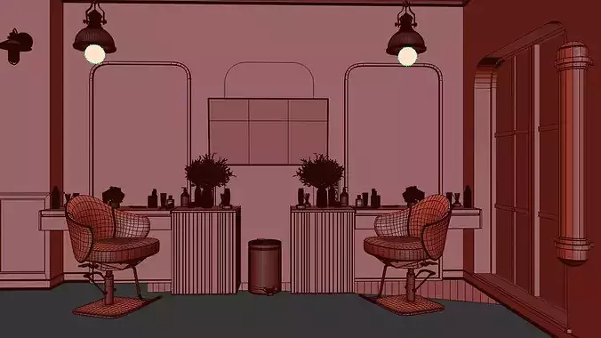 Barber shop interior  3D model 6