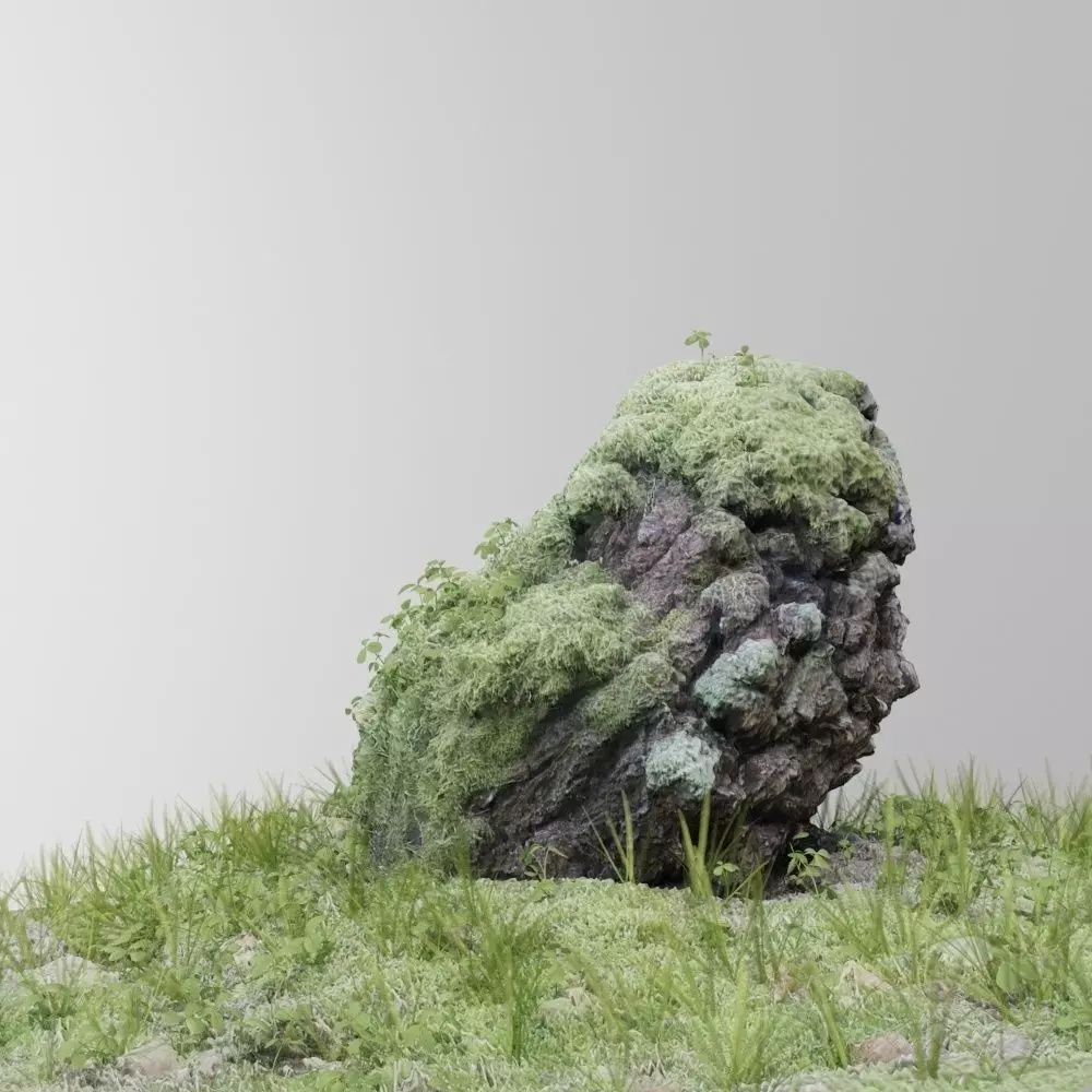 3d scanned tree stump and gras 3D model