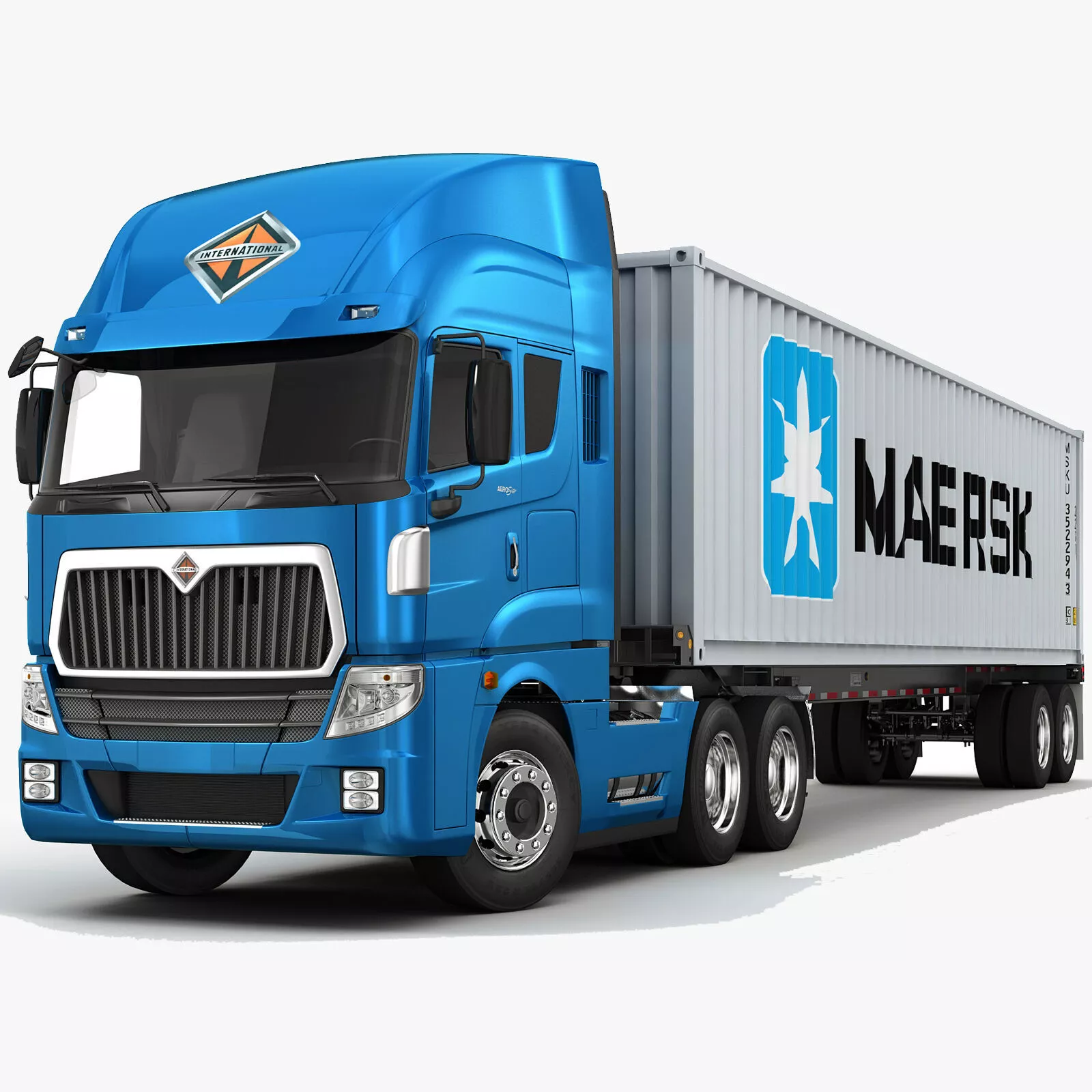 International AeroStar with Semi-Trailer Container 3D model