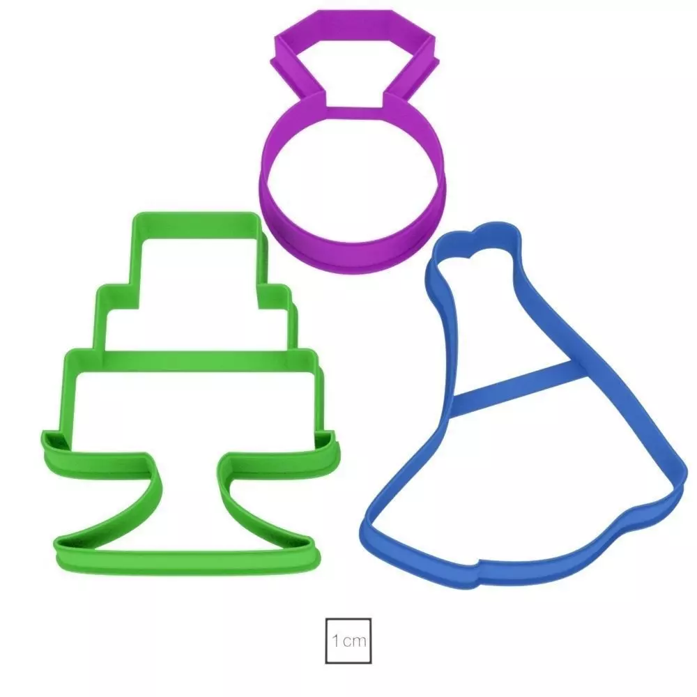 Wedding Set with Cake and Ring and Dress cookie cutter Free 3D print model