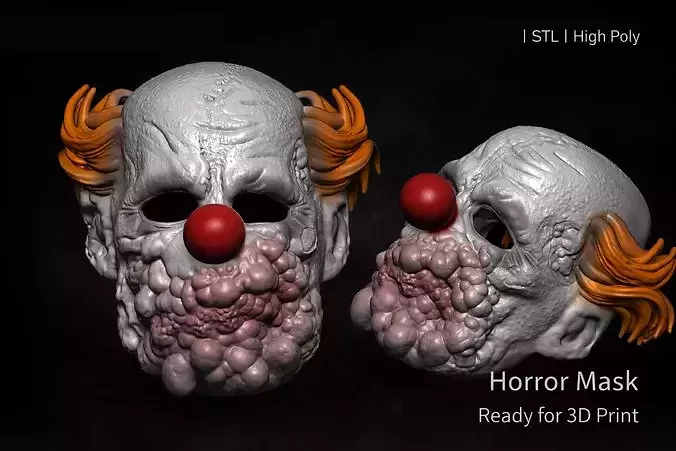 Mutant Clown Mask Horror 3D Print Model