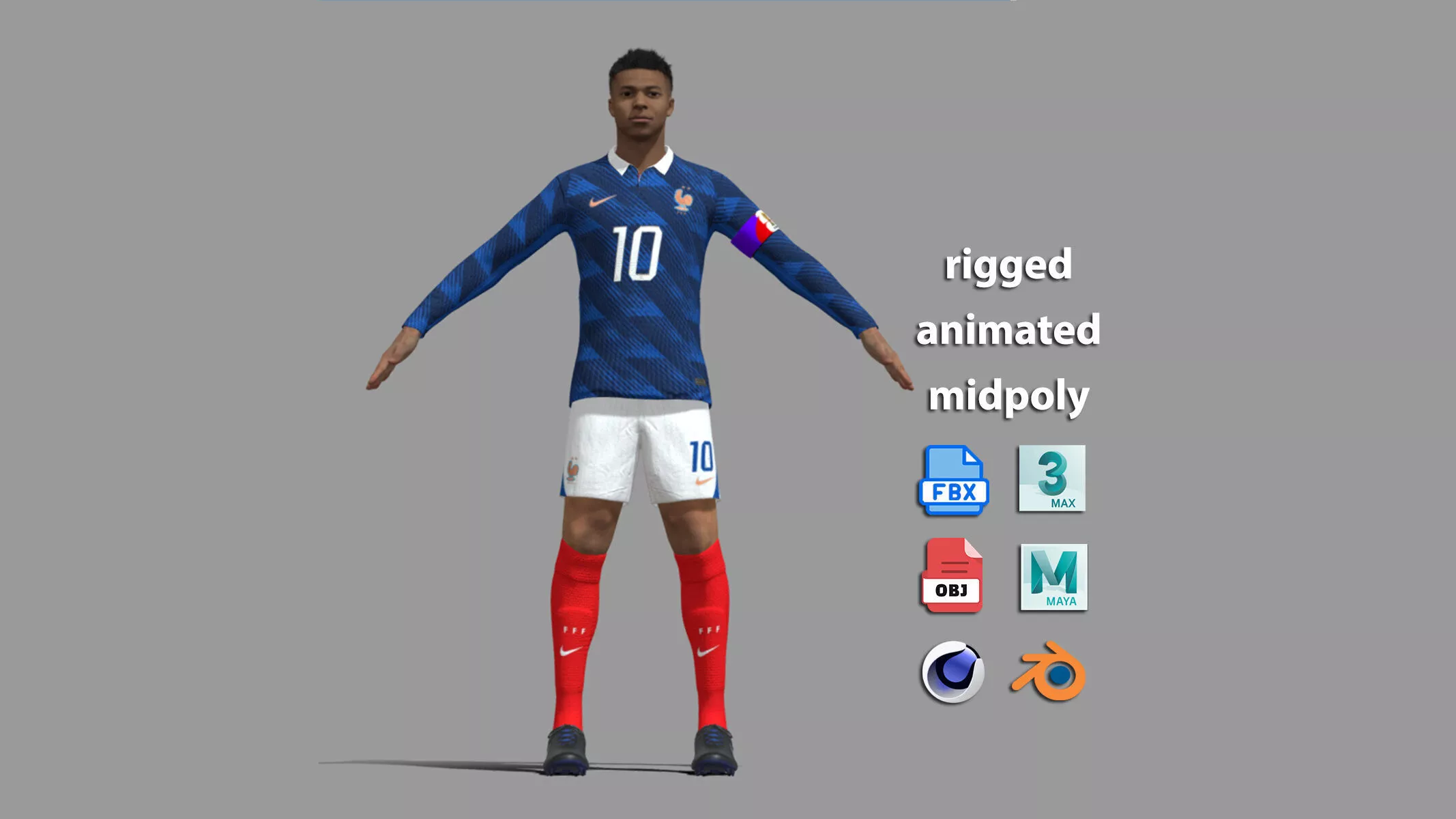 A-Pose Rigged Kylian Mbappe France Worldcup 2026 3D model