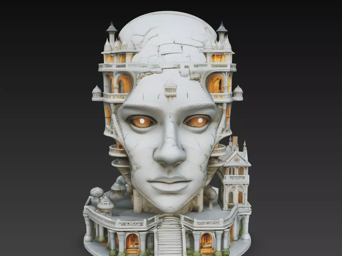 Symmetrical Architecture Head Sculpture Fantasy 3D Print STL 3D print model