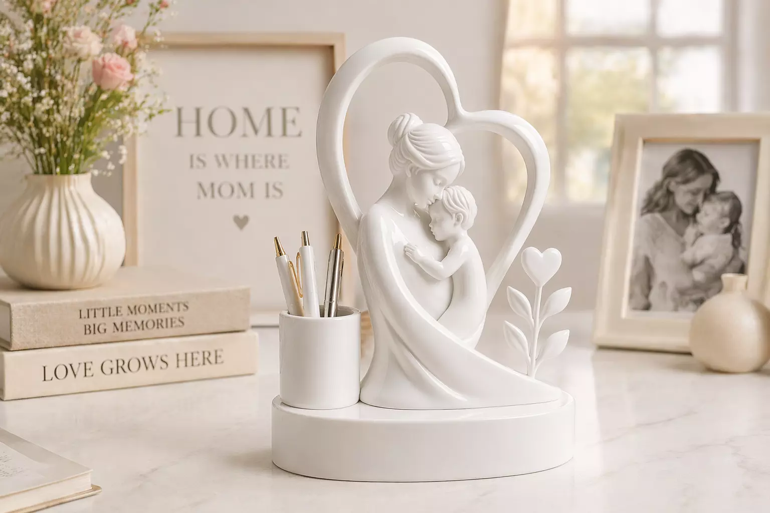 Mothers Day Pen Holder STL Mom Child Desk Decor organizer 3D print model