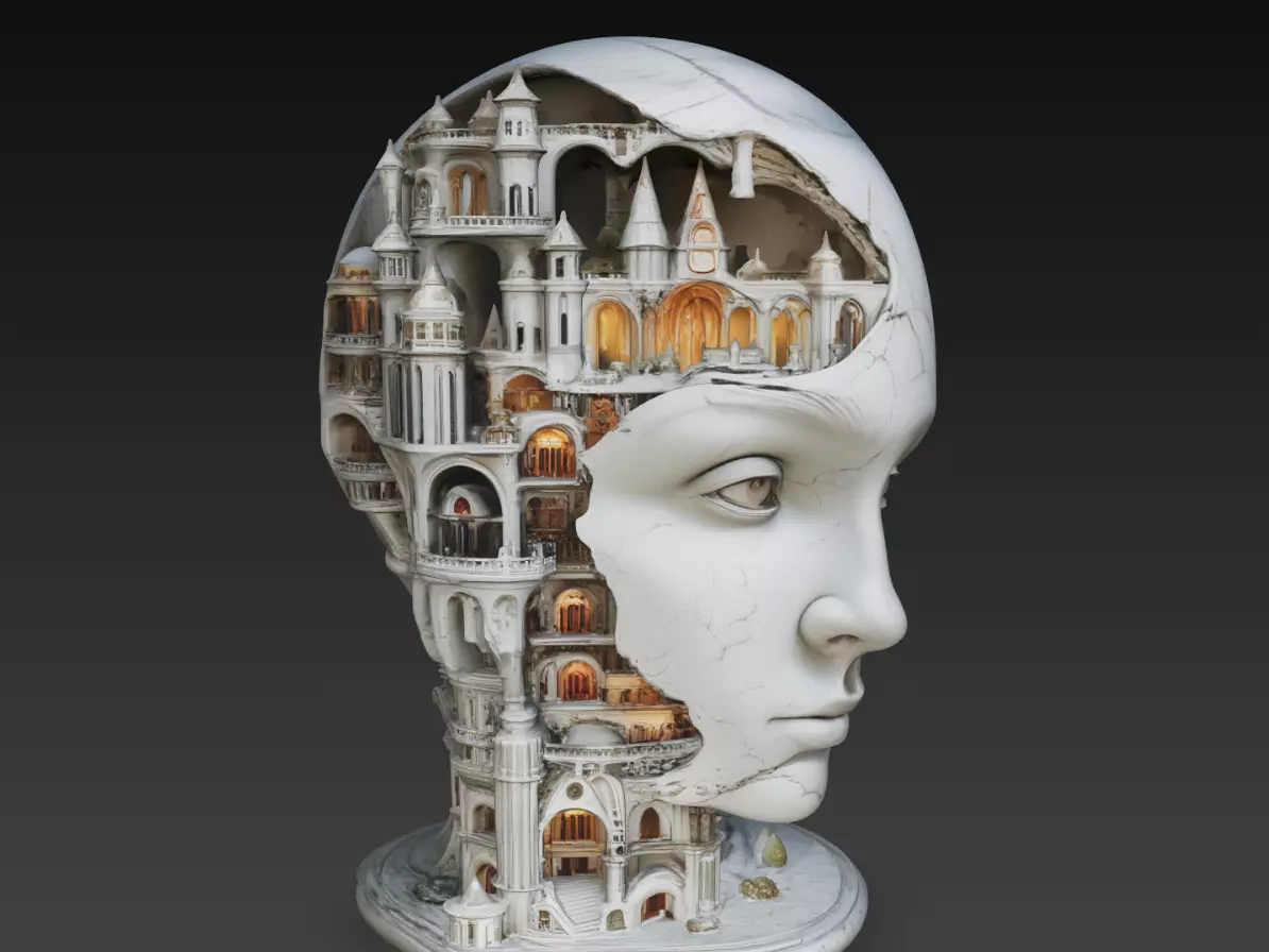 Architectural Head Cutaway Vertical City Sculpture STL V4 3D print model