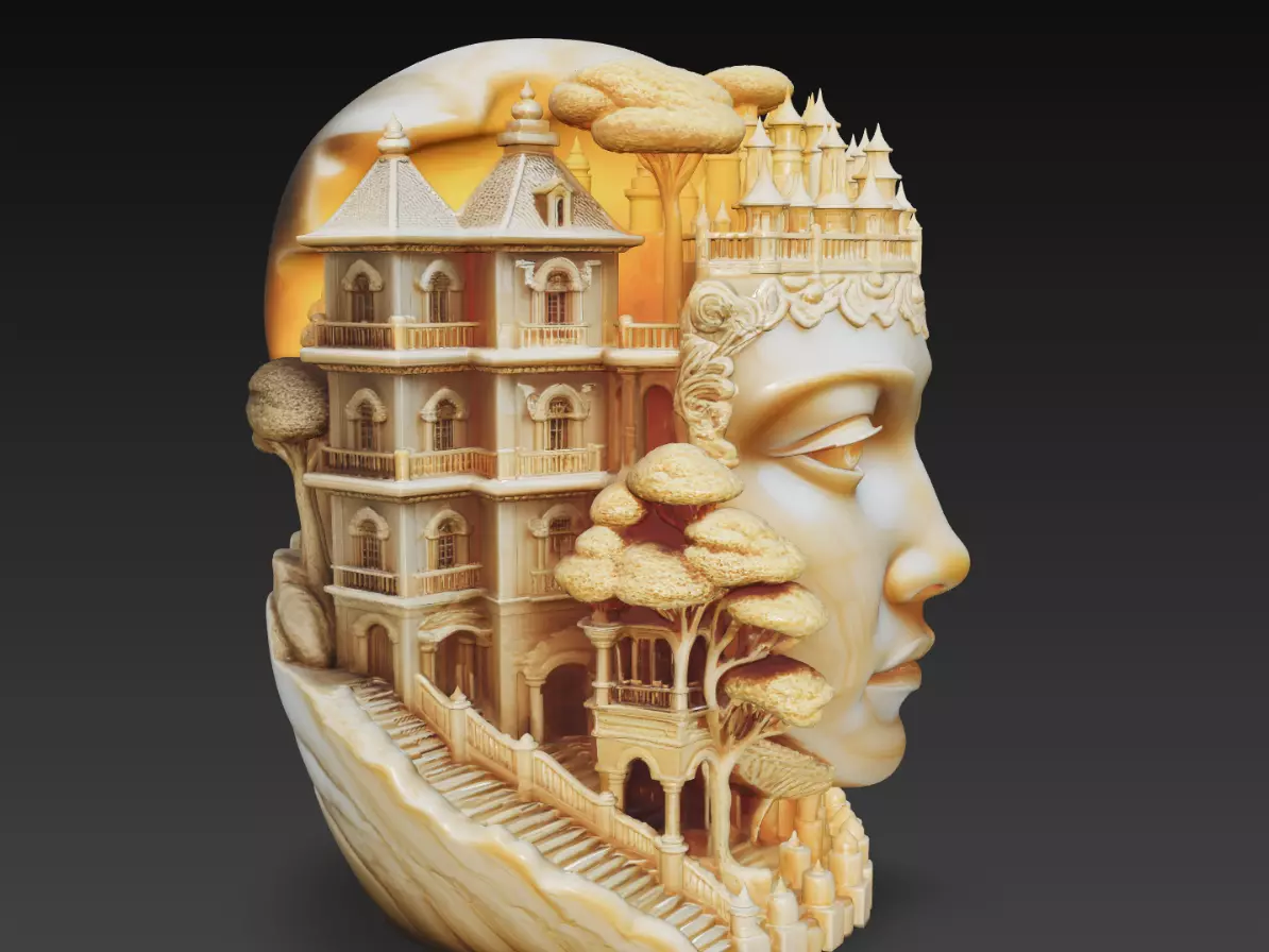 Fantasy Palace Head Sculpture Architectural 3D Print STL 3D print model