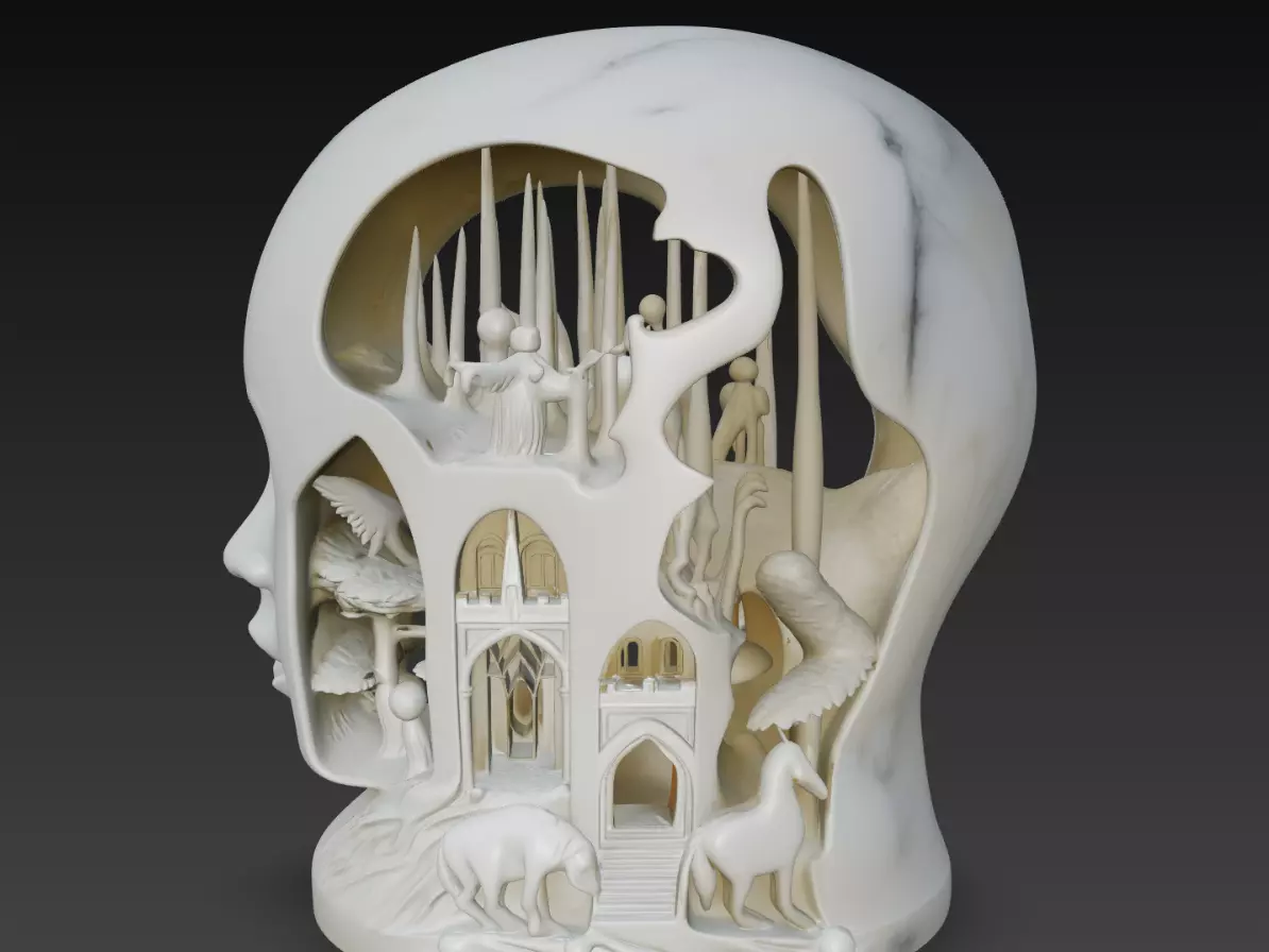 Minimal Cutaway Head Sculpture Interior Scene 3D Print STL 3D print model