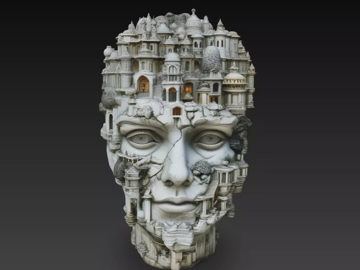 Architectural Face Sculpture Ruined Castle Head 3D Print STL 3D print model