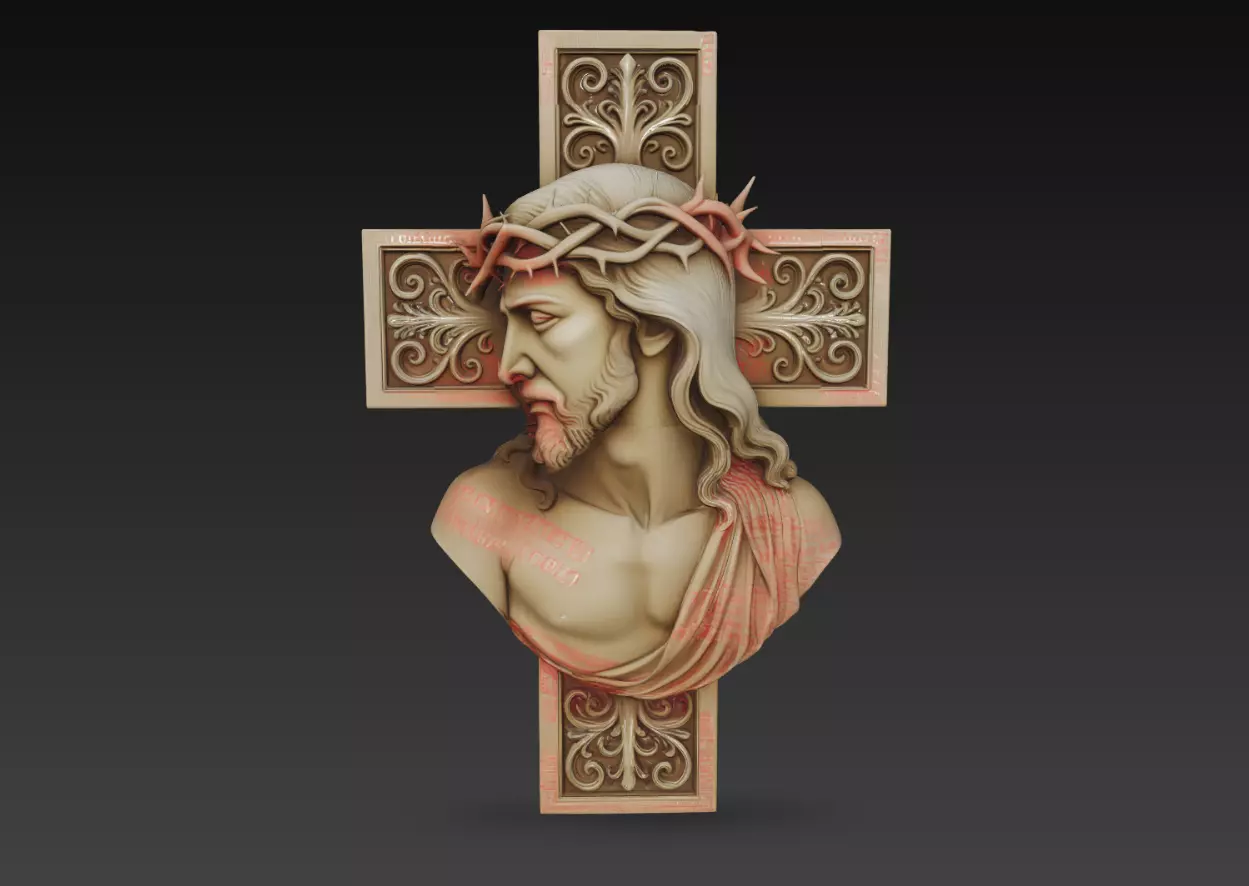 Jesus Bust Cross Relief Sculpture STL V1 3D print model