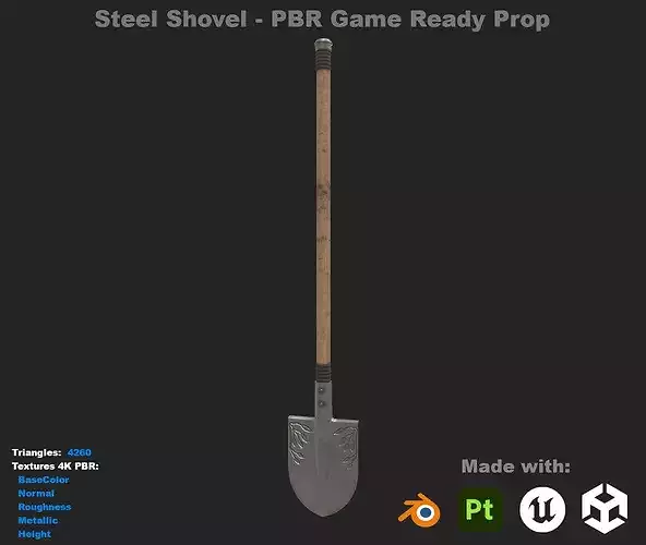 Steel Shovel - Game Ready PBR Tool Survival Prop