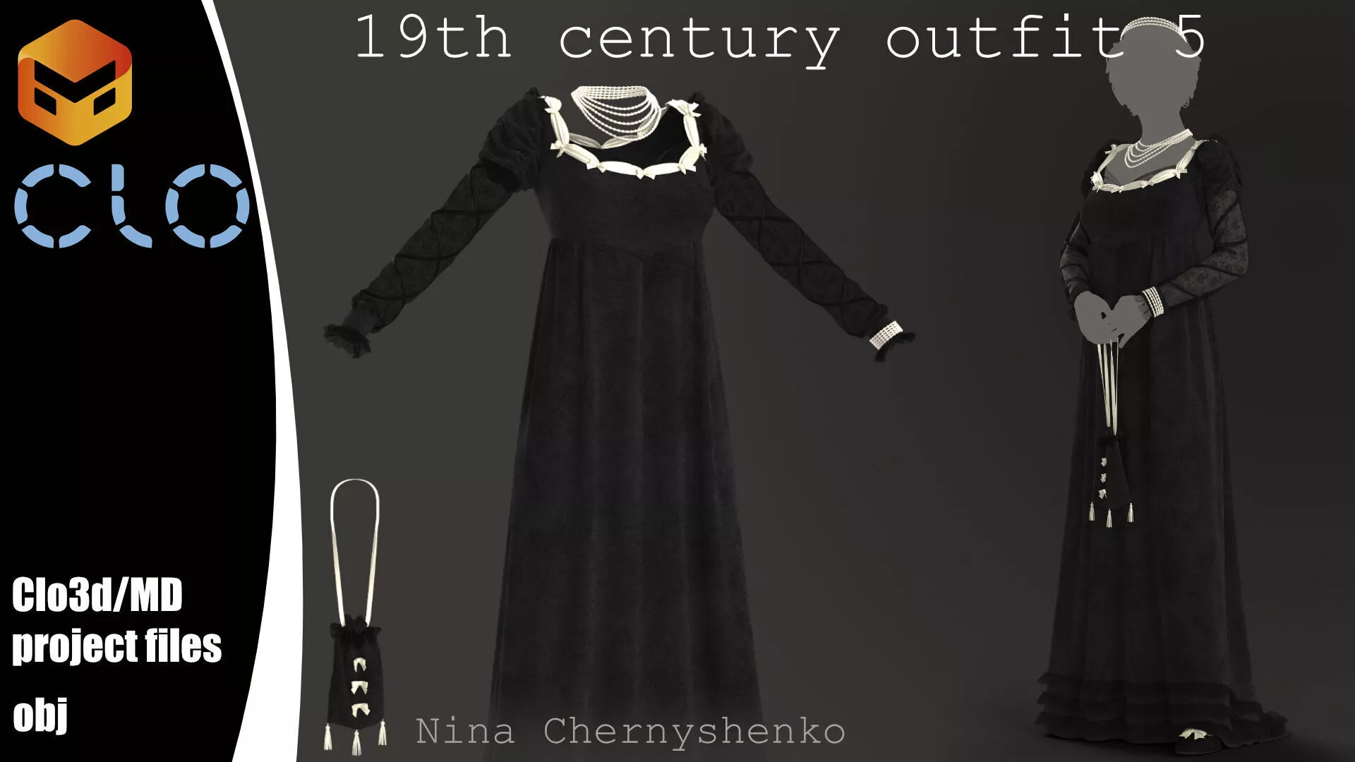 19th century outfit 5 - Marvelous Designer project and OBJ 3D model