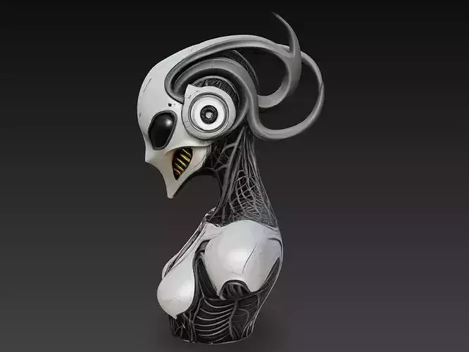 Sci-Fi Alien Female Cyber Head Sculpture STL V1