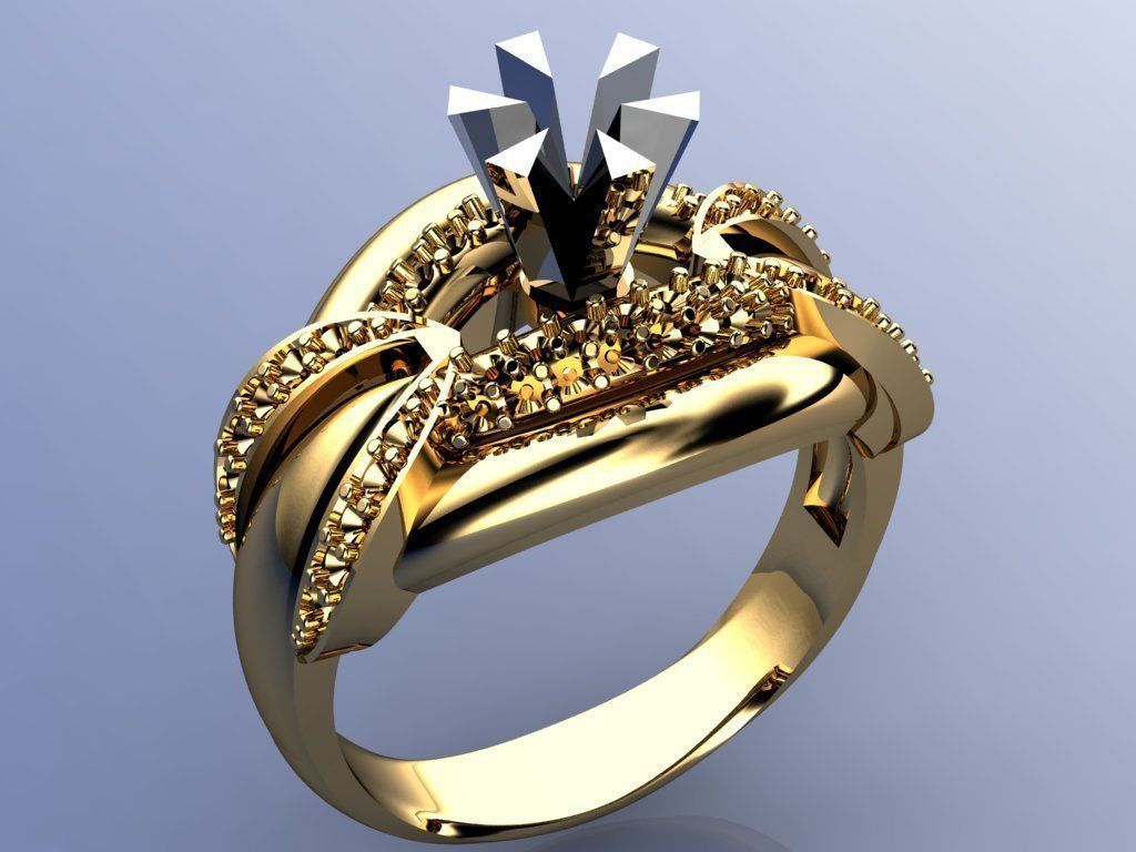 Ring gold with emeralds and diamonds 3D print model_7