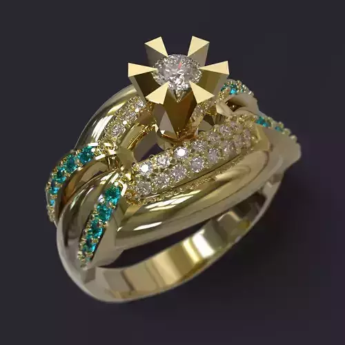 Ring gold with emeralds and diamonds 3D print model
