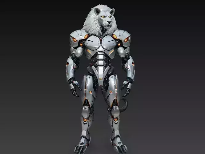 Sci-Fi Cyber Lion Warrior Mech Character 3D Print STL