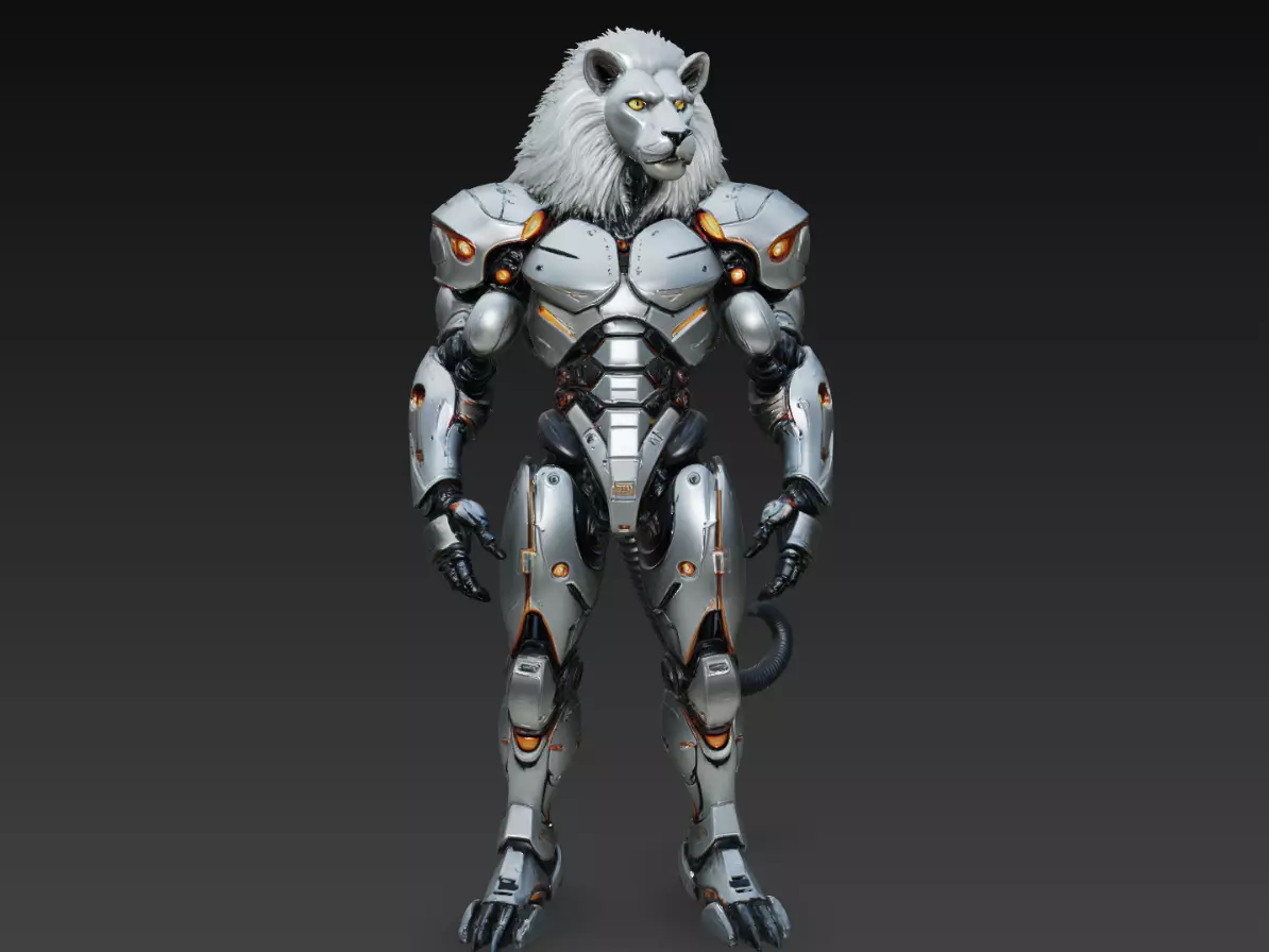 Sci-Fi Cyber Lion Warrior Mech Character 3D Print STL 3D print model