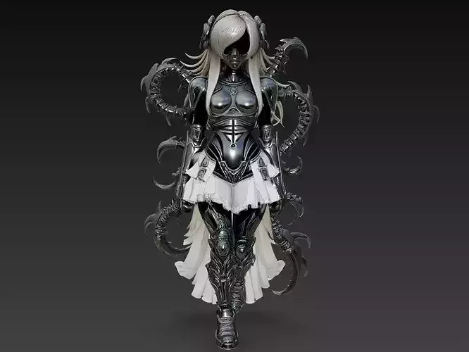 Sci-Fi Female Cyber Demon Mecha Tentacle Character STL V1