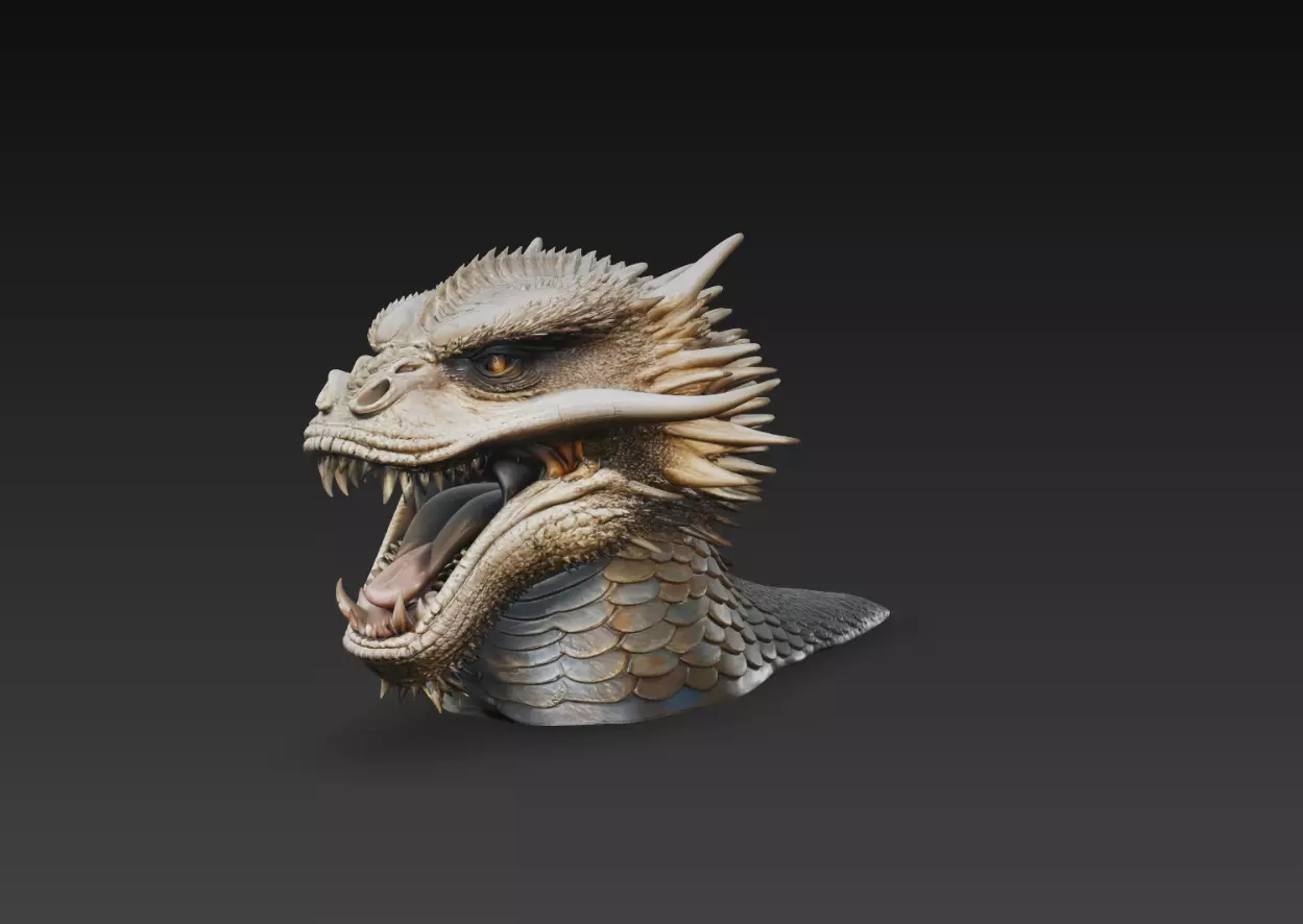 Ferocious Dragon Head Bust Realistic Fantasy Creature STL 3D print model