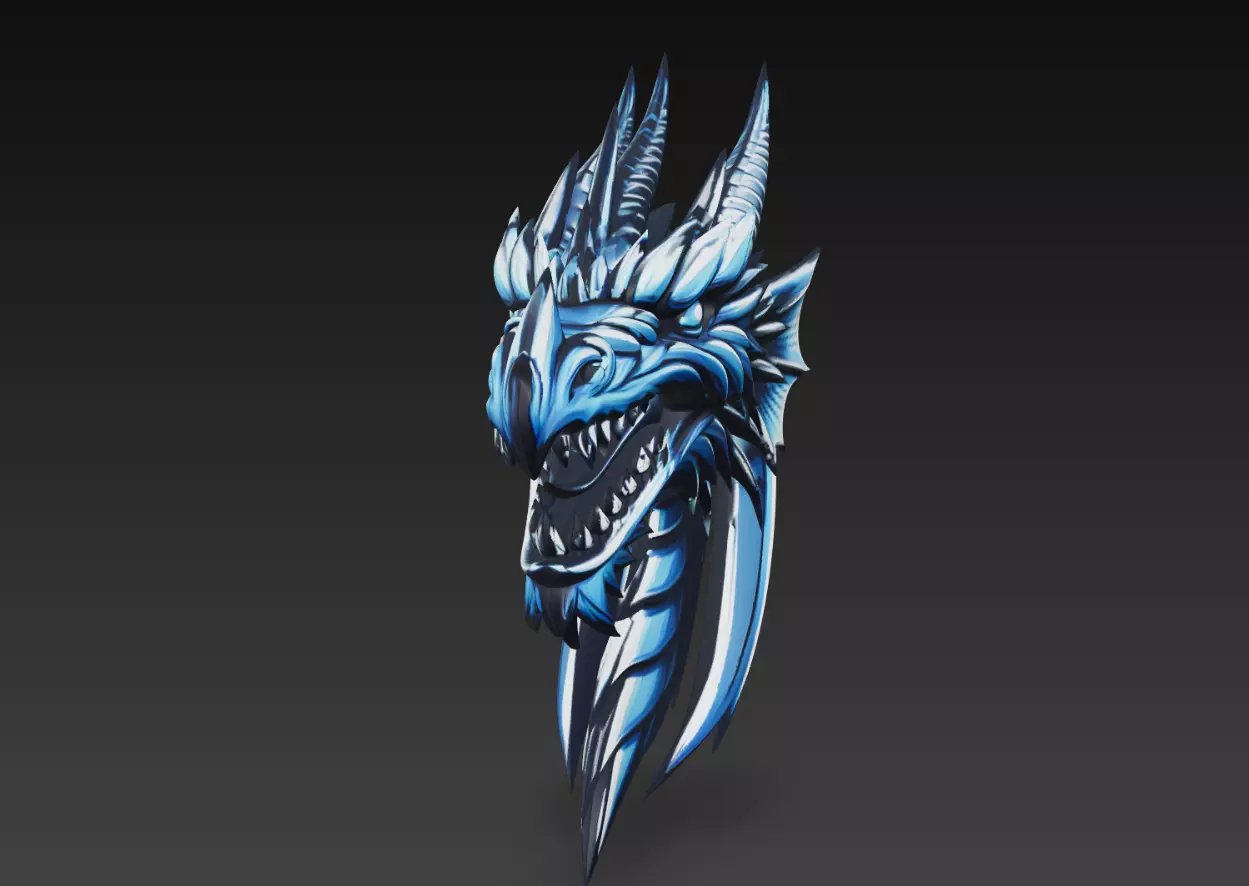 Sharp Horn Dragon Head Bust Stylized Fantasy Creature STL 3D print model