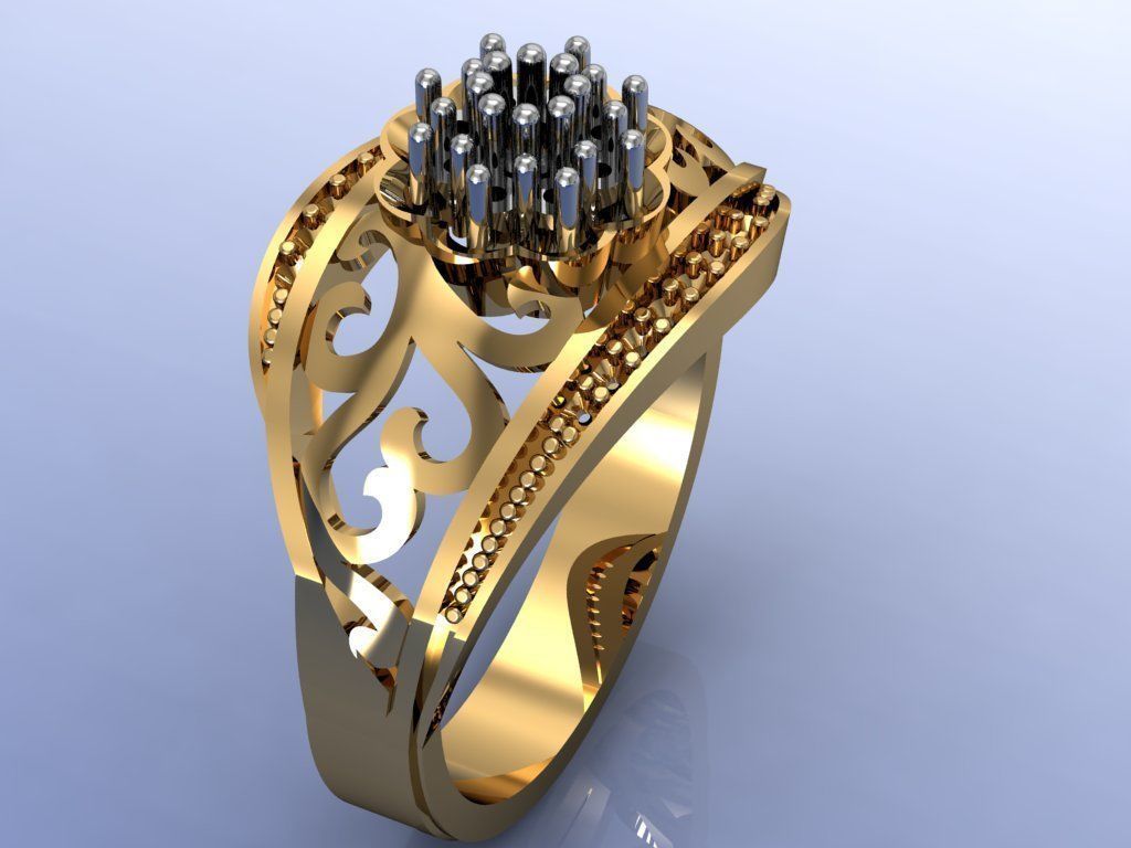 Ring gold with opals and diamonds 3D print model_8