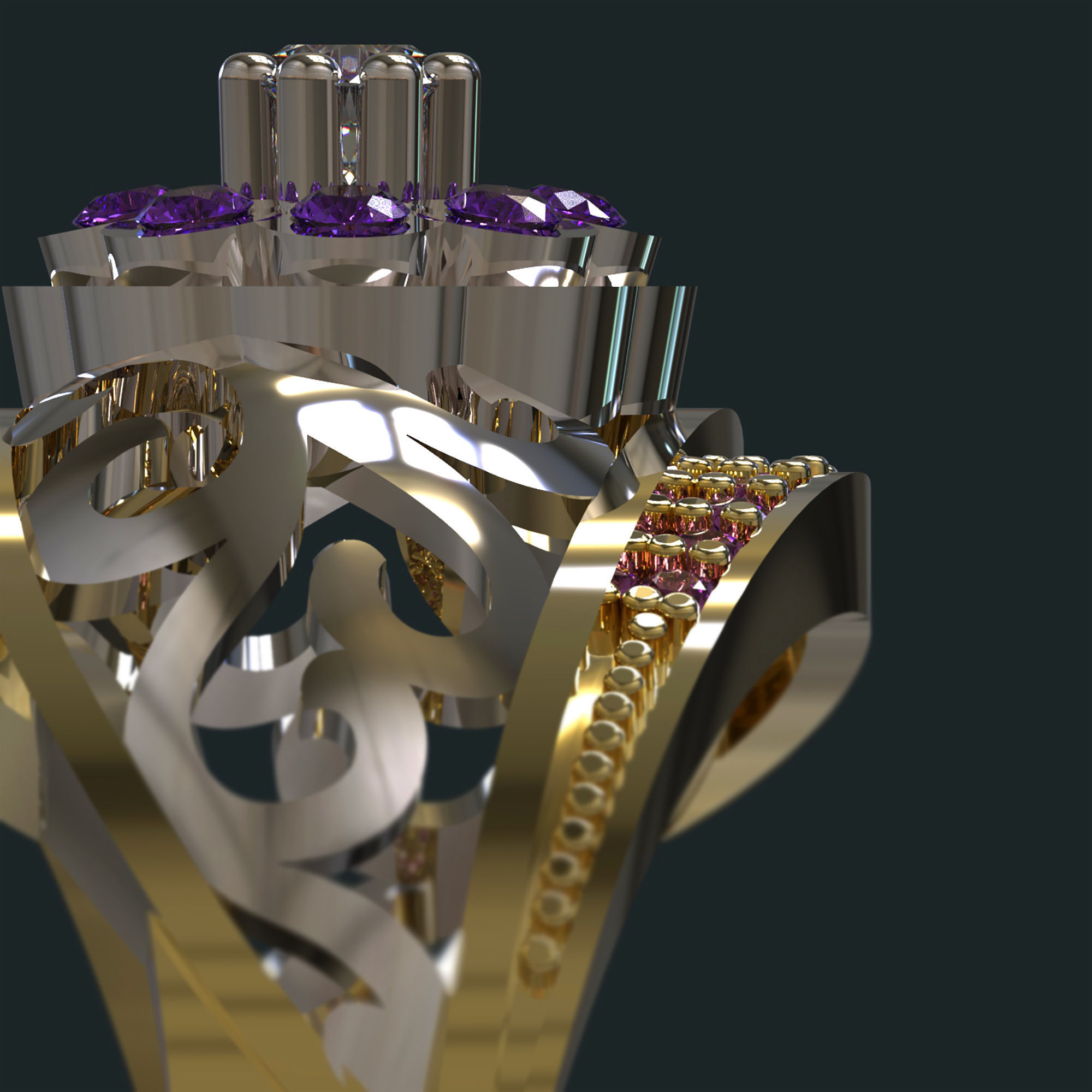 Ring gold with opals and diamonds 3D print model_1