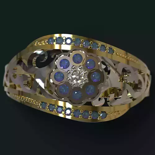 Ring gold with opals and diamonds 3D print model