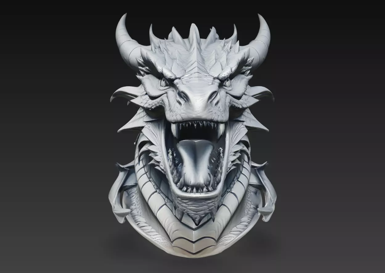 Aggressive Dragon Head Wall Mount Fantasy STL Model 3D print model