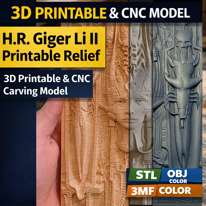 HR Giger Li II 3D Printable CNC Carving Model 3D model 3D