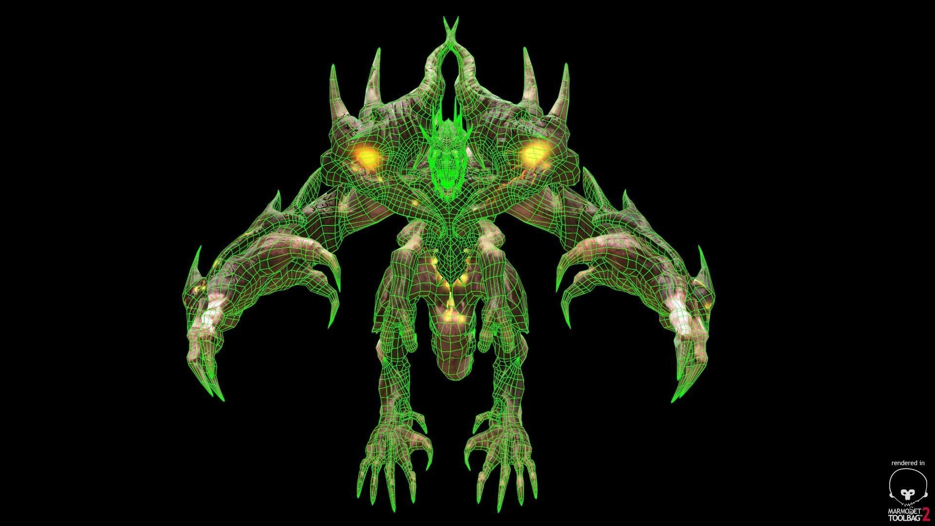 Four hands monster Free low-poly 3D model_7