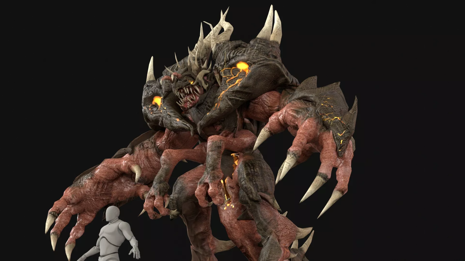 Four hands monster Free low-poly 3D model